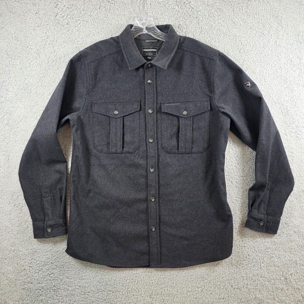 Craghoppers Fleece Jacket Men's Gray Shacket Pockets Shirt Size Medium